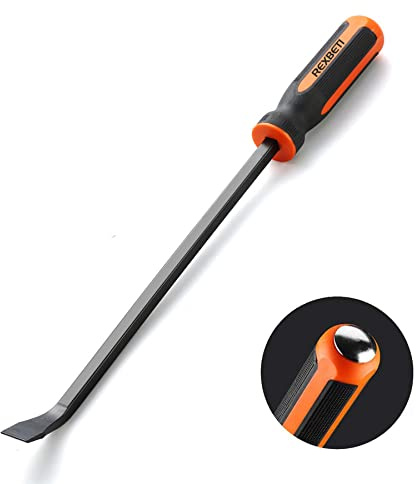 REXBETI 16 Inch Pry Bar Set Thicker Strike Cap Handle, Black Orange, Comfortable Non-Slip Double Angled Tip Handled