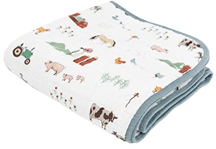 Little Unicorn Muslin Quilt Blanket | 100% Cotton Soft Multi-Layered Muslin Fabric | Toddler & Baby Blanket | 47”x47” | for Nursery, Crib, Shower Gifts (Farmyard)