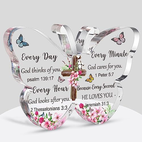 Barydat Christian Gifts Bible Verses Religious Gifts for Women Men Inspiration Religious Catholic Scripture Faith Acrylic Butterfly Prayer Decor for Mother Day Birthday Female Friend Family Coworker
