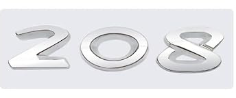 AUTOZOCO Emblema 208, Insignia 208, Adhesivo 208, Pegatina 208, Adhesivo para Maletero, Emblema para Maletero Coche, Compatible con Peugeot. Plástico, 87 mm x 27 mm, Plateado