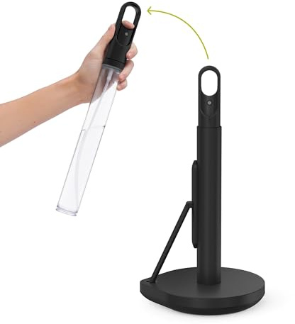 simplehuman Kitchen Roll Holder with Spray Pump, Free Standing, Easy One Sheet Tear, Weighted Base (Fits Kitchen Rolls Measuring 23-28cm), Matte Black Steel, KT1200