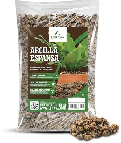 LERAVA® Billes d'argile pour Plante [100% Made in Italy] - 3L - Substrat Naturel et Léger, Idéal pour Terreau et Drainage de Plantes d'Intérieur - Billes Argile Plantes Décorative et pour Drainage