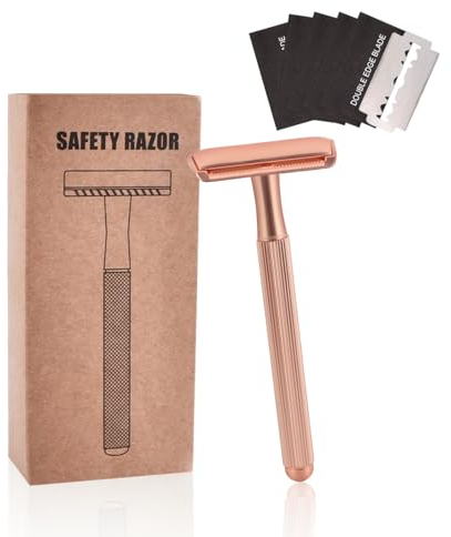 Rasoio di Sicurezza Ecologico, Rasoi Riutilizzabili, Rasoio Tradizionale di Sicurezza Doppia Lama, Rasoio di Sicurezza Classico in Metallo con 5 Lamette per Uomo Donna, Oro Rosa