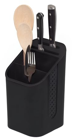 simplywire - Portaoggetti per lavello - Organizer per utensili da cucina con portacoltelli - Portaposate - Vassoio raccogligocce rimovibile - Antiscivolo - Nero