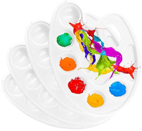 Mischpalette, 4 Stück Mischpalette mit Griffloch und 10 Mischfelder, Mischpaletten für Farben, Farbpalette, Farbmischpalette, Universalpalette für DIY Malerei Kunst