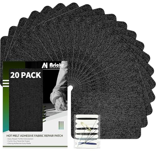 Nsickr - Toppe per stirare su interno ed esterno. Kit di riparazione con varie tonalità di blu. Per jeans. Set di riparazione per abbigliamento. Forte adesivo. Diverse specifiche (Nero, 7,5×10,5 CM)