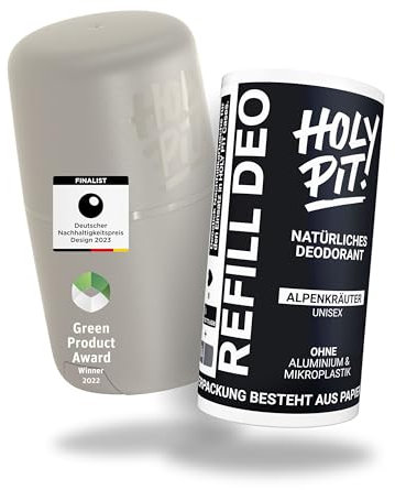 HOLY PIT - Deo-Stick [100% aluminiumfrei] | Nachfüllbares Deo bekannt aus dem TV | Unisex Deo Herren Deo Damen | Vegan | STARTERPACK (ALPENKRÄUTER)