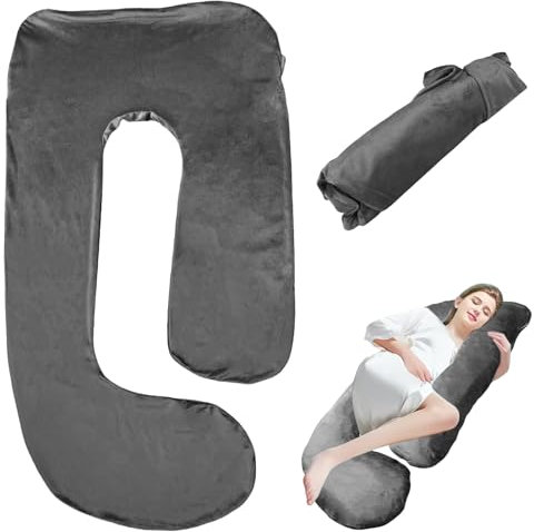 Schwangerschaftskissenbezug J-Förmiger Kissenbezug, stillkissen bezug, Baumwolle Abnehmbarer Körperkissen, Ganzkörper-Umstandskissen-Ersatzbezug für Erwachsene Stillkissen, 150 x 80 cm, Schwarz