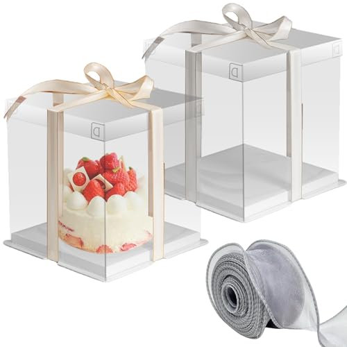 LEKEFETO Boîte À Gâteau Transparente: 2 Pièces Boîte De Gâteau À Double Couche, Très Transparente, Robuste Et Durable, pour Anniversaires Et Mariages (30x30x25cm, Blanc)