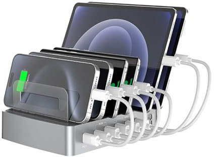 Docooler Estación de carga inteligente de 72 W con 6 puertos, carga USB para múltiples dispositivos, compatible con teléfonos móviles, tabletas y otros dispositivos electrónicos