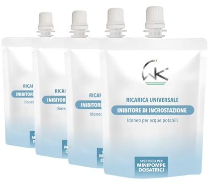 WK – 4 Sacchetti da 250 grammi di Polifosfato Liquido per Caldaia, Ricarica Universale Specifica per Mini Pompe Dosatrici, Funge da Anticalcare e Anticorrosivo.