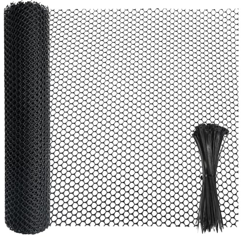 Tking Plastic Chicken Wire Mesh Roll 40cm x 3m (15.75 x 118.11) 8mm Holes & 50 Fixed Straps Fencing Mesh Poultry Breeding Netting Garden Balcony Net Fence Farm For Home Gardening Protection Black