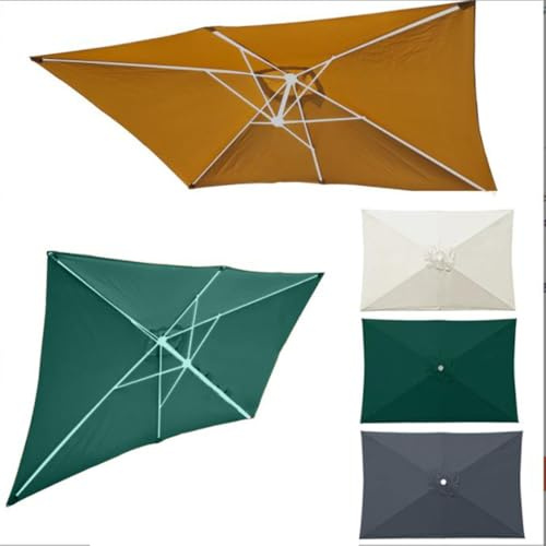 10ftx6.5ft Rectangle Umbrella Canopy 6 Ribs Patio Umbrella Replacement Cloth Anti-UV Parasol Top Replacement Cove for Outdoor Market Garden(Dark Green)