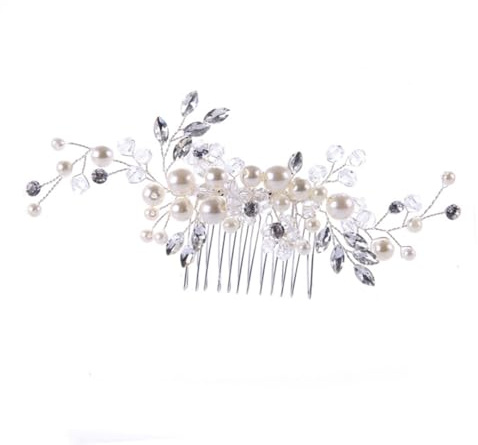 Beaupretty Tocado de Cristal Peineta de Boda para Novia Hecha Mano Perlas y Cristales para Bodas de Plata