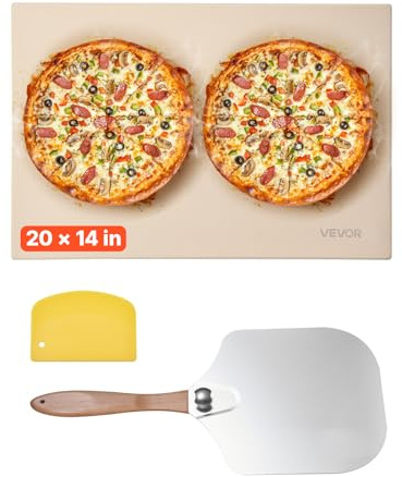 VEVOR Pizza Stone, 20 x 14 x 0.6 in Rectangular Cordierite Pizza Stone, 1450℉ Heat-Resistant Cook Stone, Extra Large Baking-Stone with Metal Peel, Scraper, for Kitchen Bake Oven, BBQ Grill