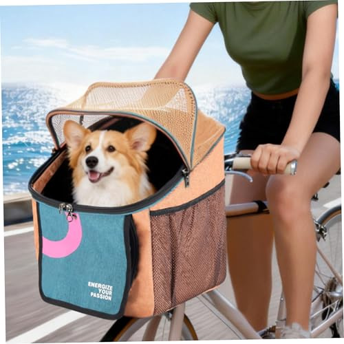 Dog Bike Basket & Pet Carrier, Quick-Release Convertible Cat Carrier for Bikes/E-Bikes Multi-functional as Backpack, Handbag & Bed, Orange, Dog Basket Bike
