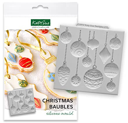 Katy Sue 11 Hanging Christmas Ball Ornaments (Baubles) Silicone Mold for Christmas Cake Decorating & Craft