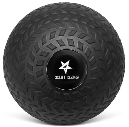 Yes4All Slam Balls, 10-40lb Weighted Ball Weight, Durable PVC Sand Filled Workout Dynamic Slam Ball for Strength Training, Tread, Black, 30lbs
