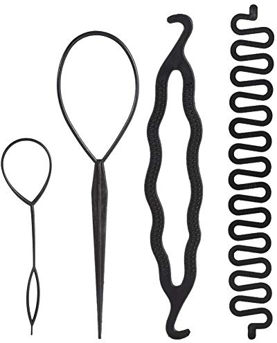 Strumento per intrecciare i capelli Set,4 Spirale Veloce Trecce Attrezzo Accessori Capelli per acconciature,Nero Fai-da-te Styling Accessori Per Donne