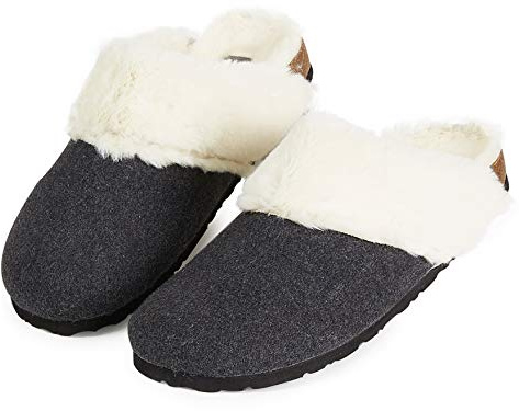 DUNLOP Zapatillas Mujer, Zapatillas Casa Mujer con Forro Polar, Pantuflas Mujer Suela de Goma Antideslizante (Gris Oscuro, Numeric_38)