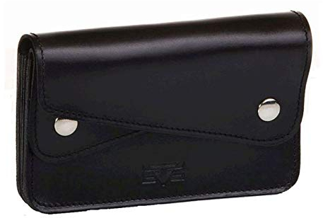 MIKA 28058801 Geldbörse, Portemonnaie im Querformat, Geldbeutel mit 6 Einsteckfächern, Brieftasche aus Sattelleder, Geldtasche mit 2 Gürtelschlaufen, Druckknöpfe, Schwarz, ca. 15 x 4 x 9,5 cm