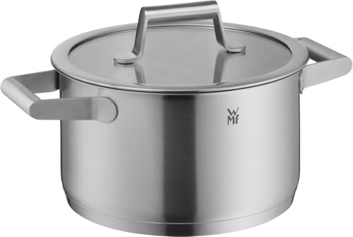WMF Comfort Line kastrull stor 20 cm, glaslock, gryta induktion 3,3 l, Cromargan rostfritt stål matt, inre skala, stapelbar, obelagd