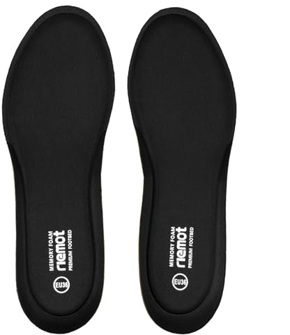 riemot Memory Foam Insoles for Men and Women - Replacement Shoe Inserts Comfort Cushioning for Sports Shoes, Trainers, Sneakers, Work Boots and Walking Shoes, Spandex Layer Black UK11 / EU45