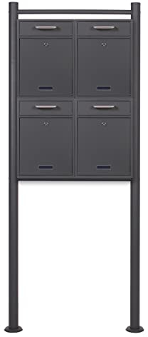 2x2 Briefkasten V52 in Anthrazit Postkasten mit Briefkastenständer und Namensschild, Postbox