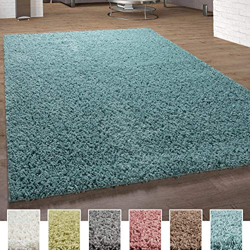Paco Home Alfombra Shaggy De Pelo Alto Y Largo Pastel En Distintos Colores, tamaño:120x170 cm, Color:Turquesa