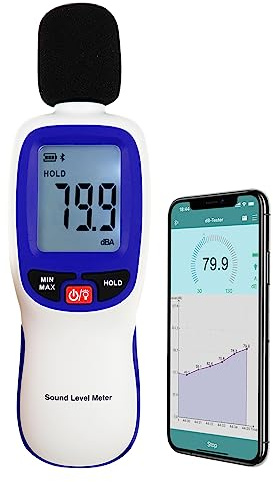 Sonomètre Bluetooth avec enregistreur de données et alarme - Testeur de son audio portable - Mesure les niveaux de bruit de 30 à 130 dBA avec une précision de ± 1,5 dB - Appareil de mesure sonore