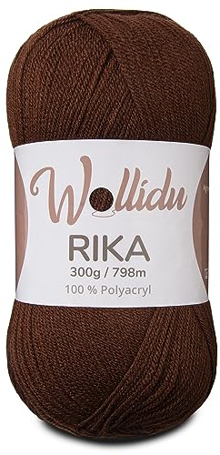 Wollidu Rika-garn för virkning och stickning, 300 g/798 m stickgarn, 100 % polyakryl, virkgarn, brunt