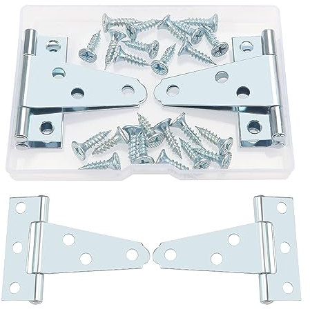 YIXISI 4 Pièces 50mm Charnières en T Détachées Pour Porte de Grange - Métallique Avec 24 Vis - Pour Fenêtres, Abris de Jardin, Clôtures Extérieures - Argent