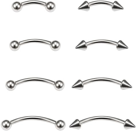 Ovxznts Eyebrow Piercing Jewelry Surgical Steel Vertical Labret Lip Jewelry Curved Barbell Tiny Eyebrow Rings Ear Rook Navel Small Belly Button Ring for Women Men Silver-tone 16g 6mm/8mm/10mm/12mm