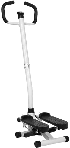 Swing Stepper, Up-Down Stepper, Up-Down Swing Stepper mit Power Ropes, Ganzheitliches Schulung, 2 in 1 Trainingsgerät bis 100kg, Mini Stepper für Zuhause (Schwarz Weiß mit Armlehnen)