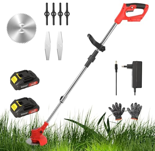 Corte con borde inalámbrico, 21 V, desbrozadora eléctrica, con batería y cargador de tamaño borde, con 3 tipos de cuchillas para la copa de jardín, Céspedes y tierras agrícolas (dos pilas)