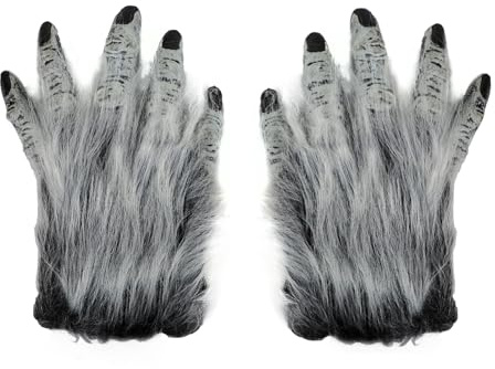 YJZQ Gants de Loup-garou Halloween Gants avec fausse poil Déguisement de Loup Dragon Patte de Diable Latex PU Pattes Griffe long pour Adulte