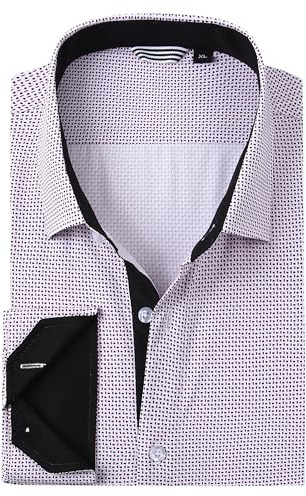 Alex Vando Mens Printed Dress Shirts Regular Fit Casual Button Down Shirt, Wine Black Square, XXL