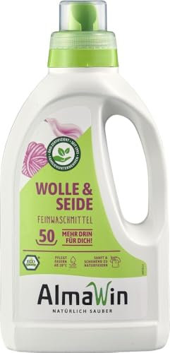 AlmaWin® Waschmittel Wolle & Seide [6x 750ml - 300 Ladungen] mit Lavendel-Duft für schonende Reinigung von Naturfasern - Seide- & Wollwaschmittel anwendbar von 20-40°C - Bio Feinwaschmittel flüssig
