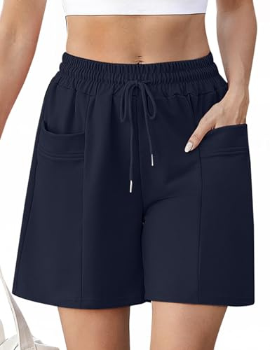 Marvmys Women's Running Shorts Casual Lounge High Waist Athletic Trousers Yoga Gym Shorts Tracksuit Bottoms Sweat Pant Navy Blue L