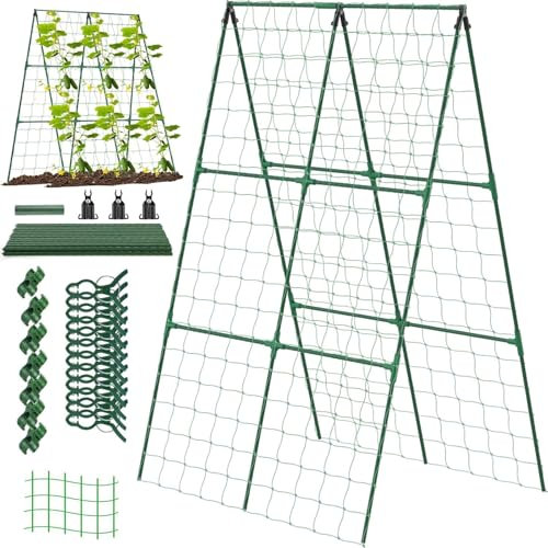 1 set gurkspaljé för upphöjd säng 122 x 122 cm upphöjd sängspaljé metall trädgårdsspaljé vikbar en ram spaljé avtagbar växtstöd spaljé för klätterväxter tomat, squash, grönsak