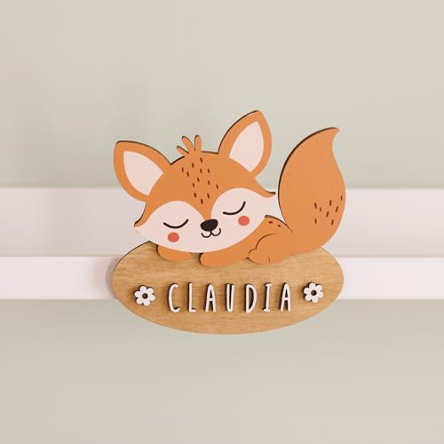 WONDEE Vintiun Placa Decoración Habitación Bebé Infantil de Zorrito, Nombres de Madera Personalizados para Puertas y Habitación Niñas y Niño, Cosas/Regalos Personalizados Originales para Bebés