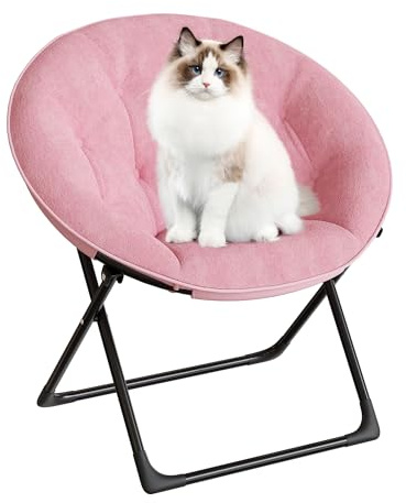 Garvee Saucer Chair for Adults - Oversized Faux Fur Lounge Chair with Gold Metal Frame, Foldable Comfy Seat for Bedroom, Dorm & Living Room, (Pink)