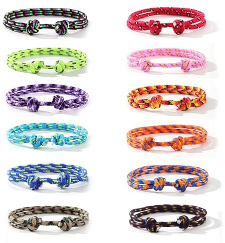 Glamifyr 12 bracciali da surfista da donna, da surfista, da uomo, con corda marina, con nautica, regolabile, per uomo e donna