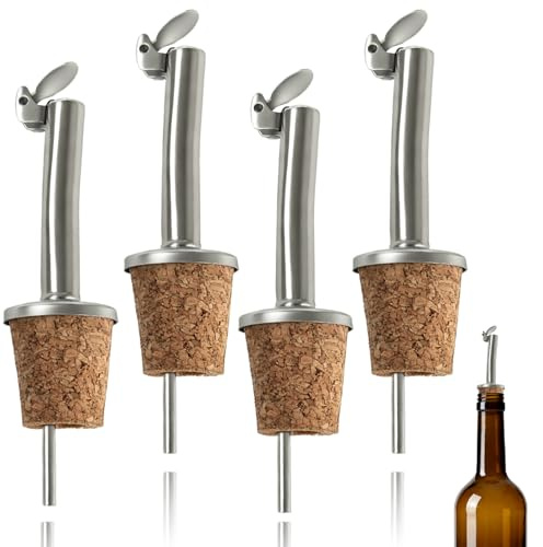 Dupoem Ensemble de 4 Verseurs en Acier Inoxydable, Ensemble de Becs Verseurs Réutilisables avec Couvercle, Adaptés aux Bouteilles d'Huile d'Olive, de Vinaigre de Vin, d'Alcools et de Vinaigre