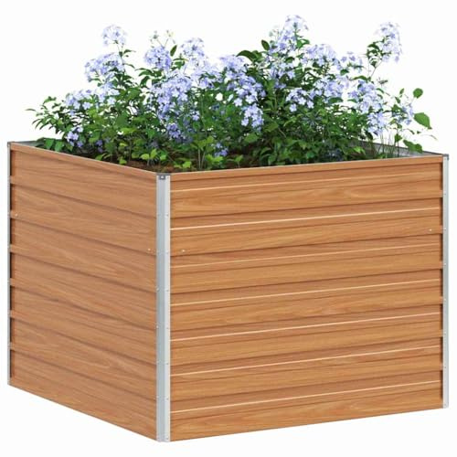 vidaXL Jardinière surélevée Marron Clair 100 x 100 x 77 cm, Jardin et terrasse, bac à Plantes en métal Solide, Potager surélevé, boîte à Fleurs Toute Saison