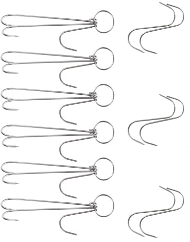 ROMISBABA Lot de 12 Crochets Doubles à Viande en Acier Inoxydable 24 CM et 125 CM Robustes pour Suspendre Canard Bacon Bœuf pour Barbecue Fumage et Rôtissage Cuisine Professionnelle