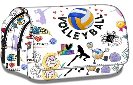 Komergave Astuccio a tema pallavolo, per ragazze, in tessuto Oxford, accessorio per pallavolo con motivo stampato, per bambini, adolescenti, studenti, amici