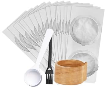 Soporte de sellos de madera, Kit de sellos de papel de aluminio reutilizables, Compatible con cápsulas, accesorios de cafetera(Wareset 1)