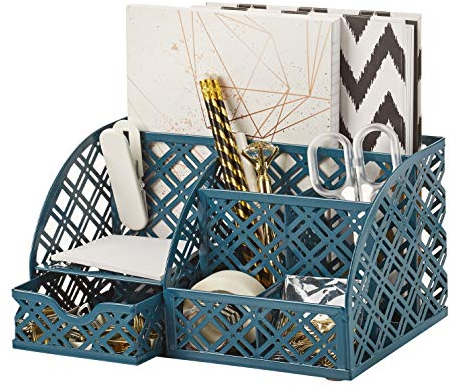 EXERZ Tisch-Organizer/Schreibtisch Organisator/Schreibtisch Tidy/Stifthalter/Multifunktions - Metall, Schublade, Zettehalter, Stifteköcher EX348-F7