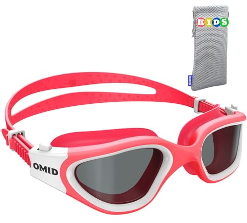 OMID Occhialini da nuoto per bambini, P2mini Occhialini da nuoto polarizzati, comodi, per bambini dai 6 ai 14 anni (G1MINI-Pink-Smoke)